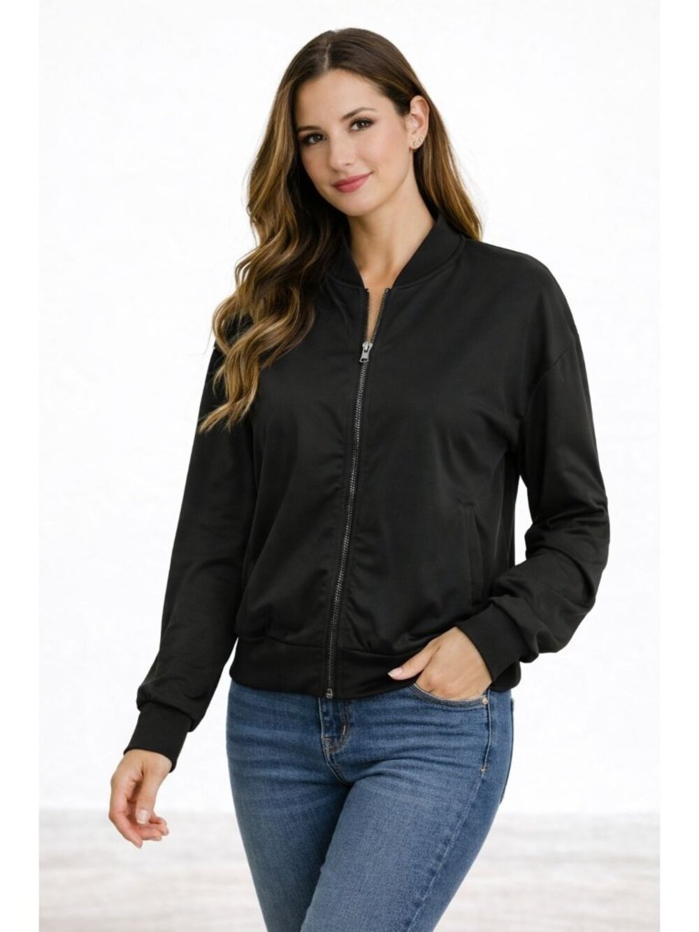 LegEnd Jacket Womens Small Black Zip Up Long Sleeve Bomber Polyester